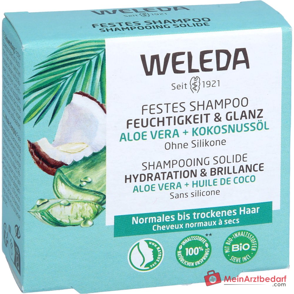 Weleda Festes Shampoo Feuchtigkeit & Glanz Aloe, 50 g