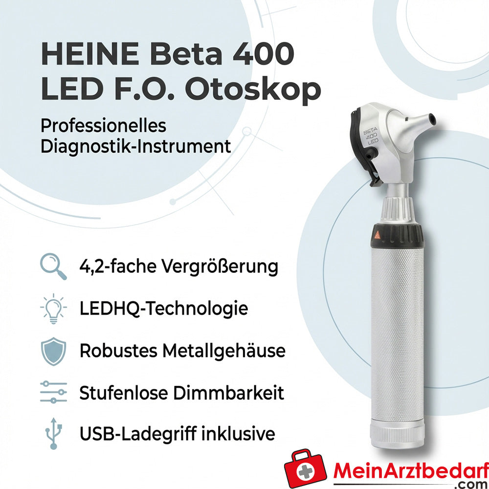 HEINE Beta 400 LED F.O. Otoskop mit USB-Ladegriff, stufenlos dimmbar