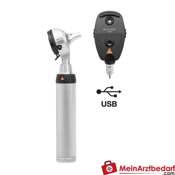 HEINE BETA Set LED - Ophtalmoscope BETA 200 LED + BETA 400 LED F.O. Otoscope + poignée rechargeable BETA4 USB + câble USB