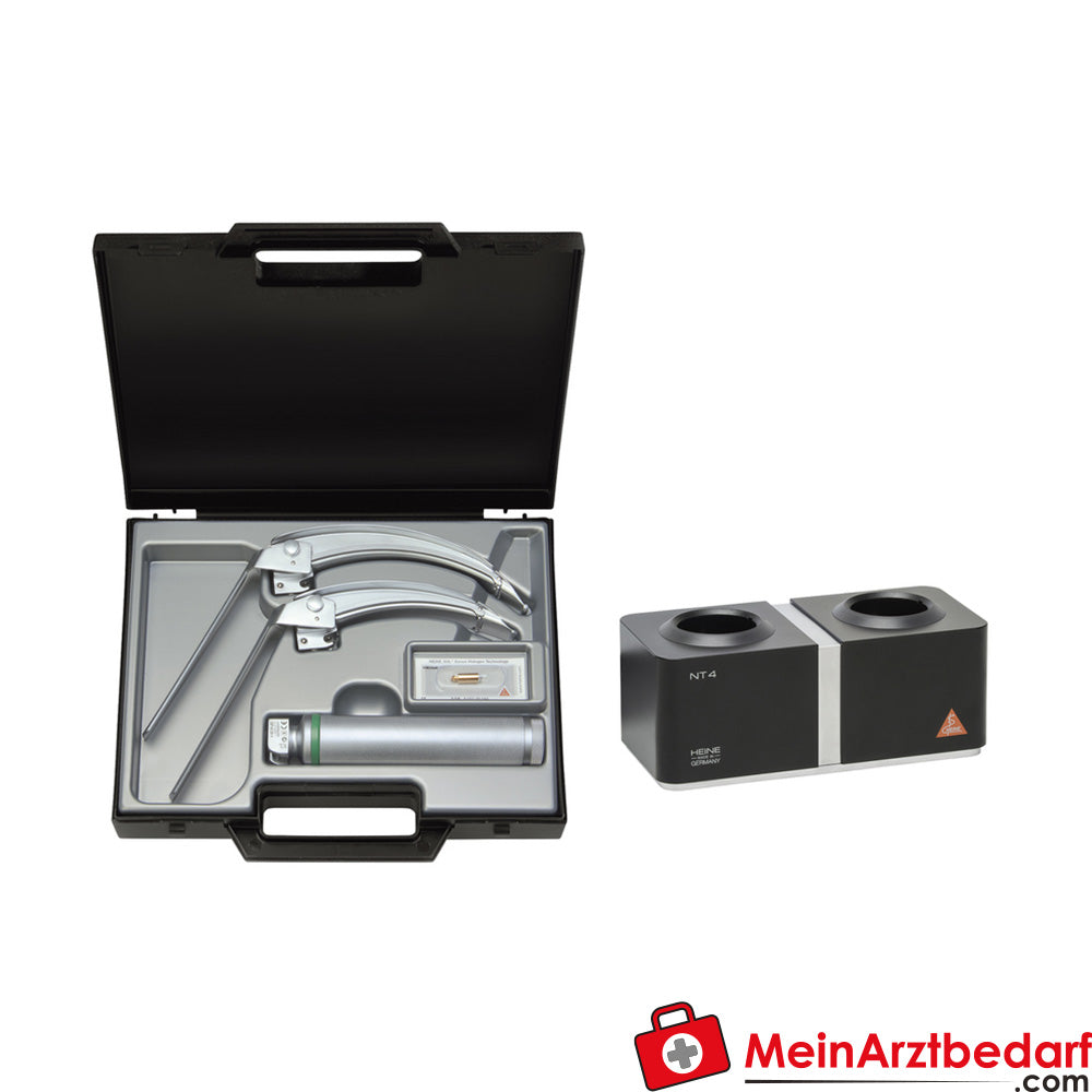 HEINE FlexTip + FO Laryngoskop Set mit NT 4 Tischladegerät.