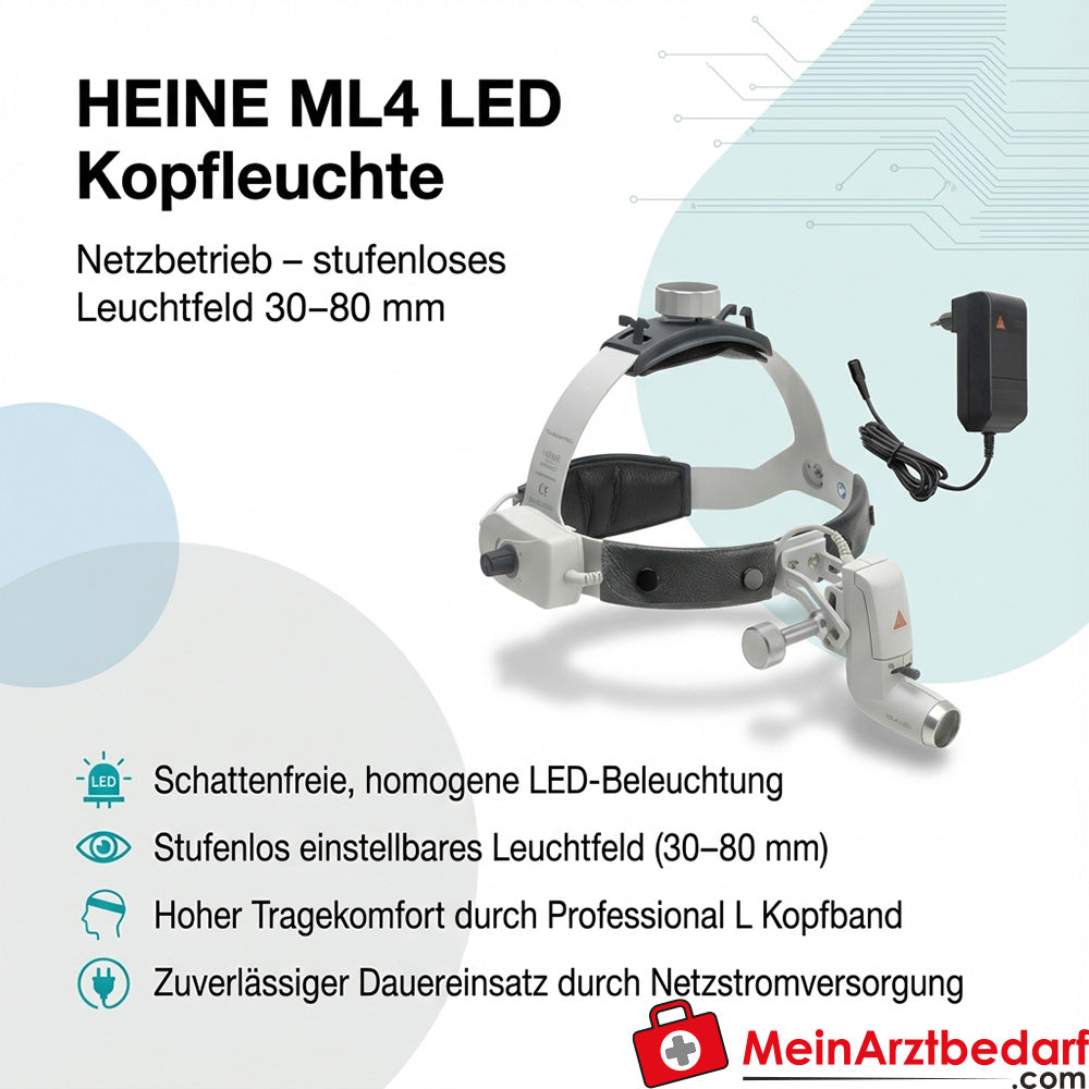 HEINE ML4 LED Kopfleuchte Netzbetrieb stufenloses Leuchtfeld 30–80 mm Professional L Kopfband