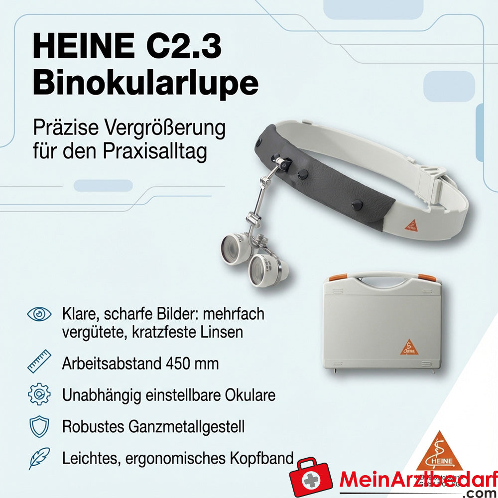 Heine C2.3 Binoculaire loep Hoofdbandloep 450 mm werkafstand Volledig metalen frame