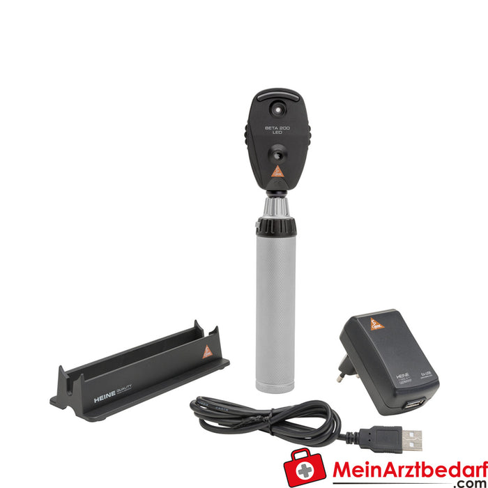 HEINE BETA 200 F.O. OTOSKOP Kit LED - asa de carga + cable USB + fuente de alimentación enchufable