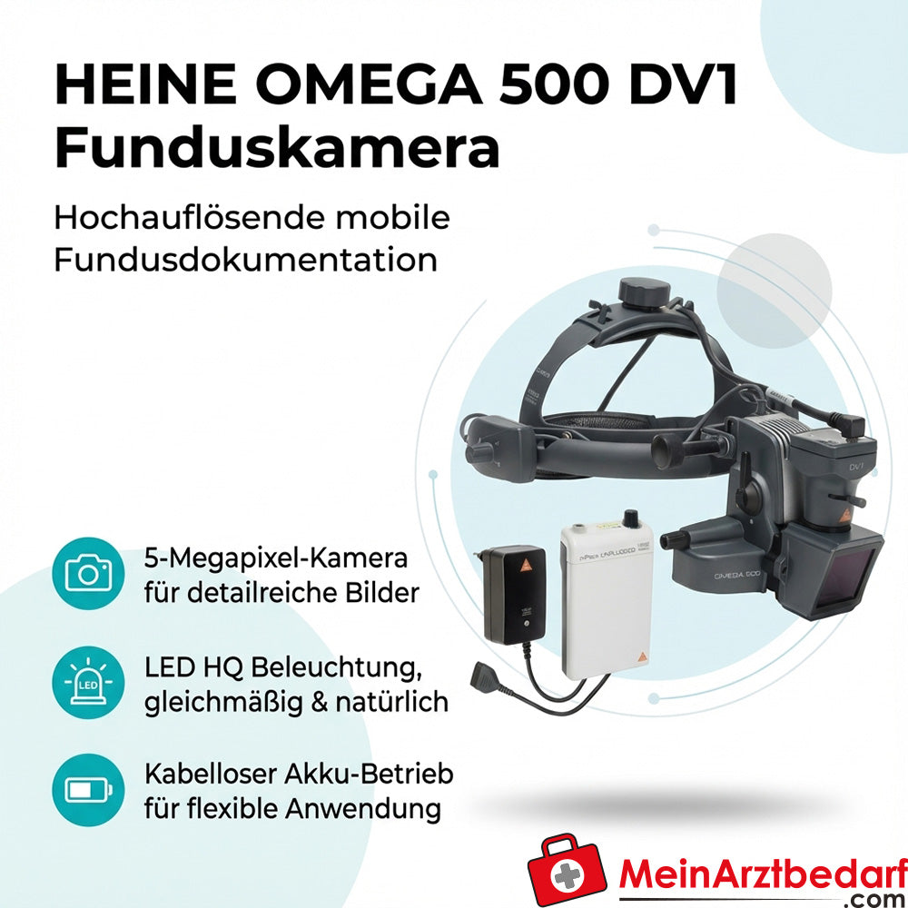 Heine OMEGA 500 DV1 Fundus camera headband mPack battery plug-in transformer