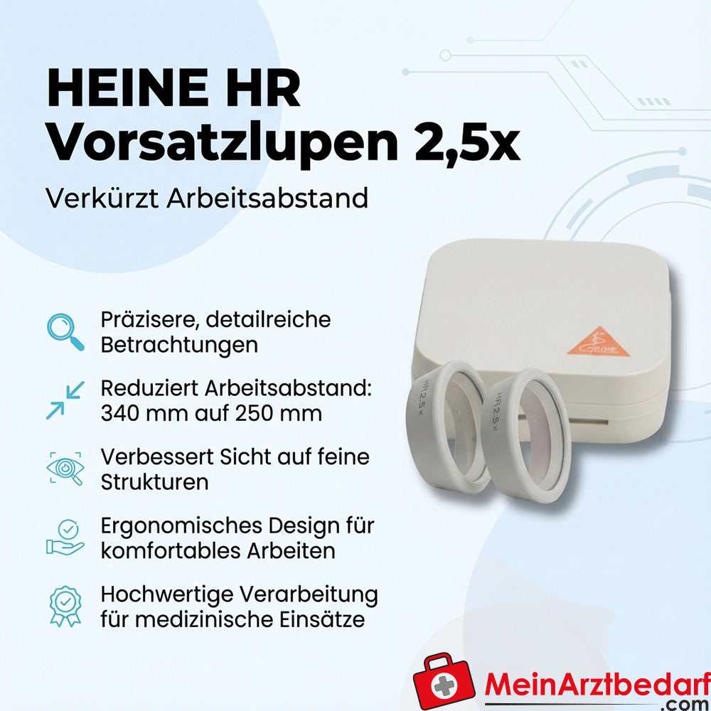 Heine HR attachment magnifiers for binocular magnifier 2.5x from 340 to 250 mm in case