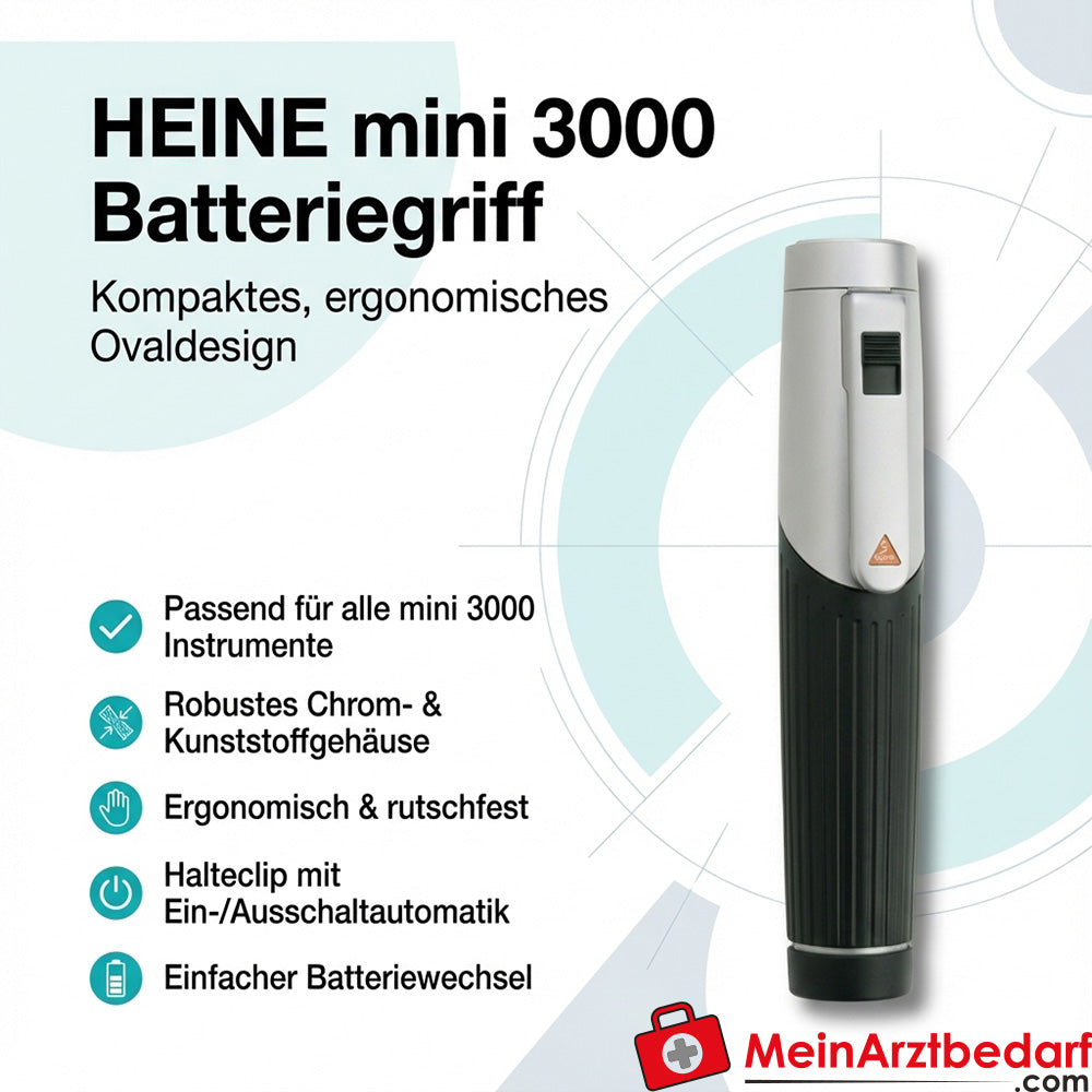 Manico della batteria Heine mini 3000, lega di cromo e plastica raffinata