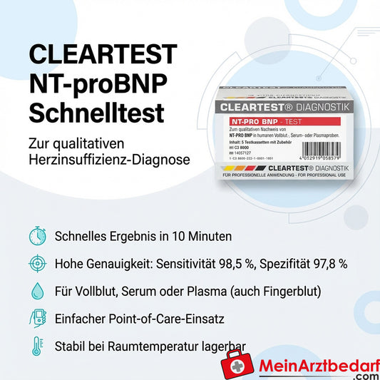 Cleartest NT-proBNP Test rapide Cassette de test Diagnostic in vitro 5 pièces