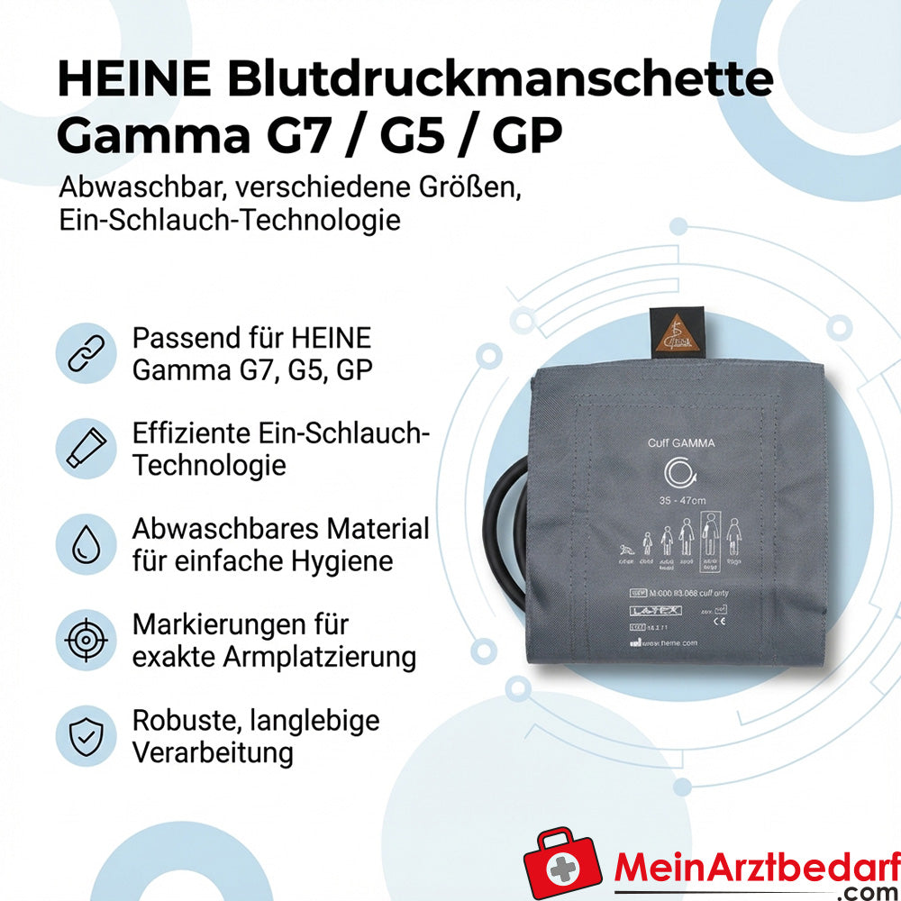 Heine blood pressure cuff 1-tube for Gamma G7/G5/GP, washable, various sizes sizes