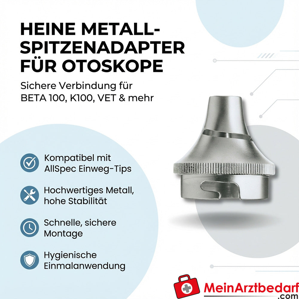 Heine tip adapter metal for otoscopes BETA 100 K100 BETA 100 VET compatible with AllSpec disposable tips