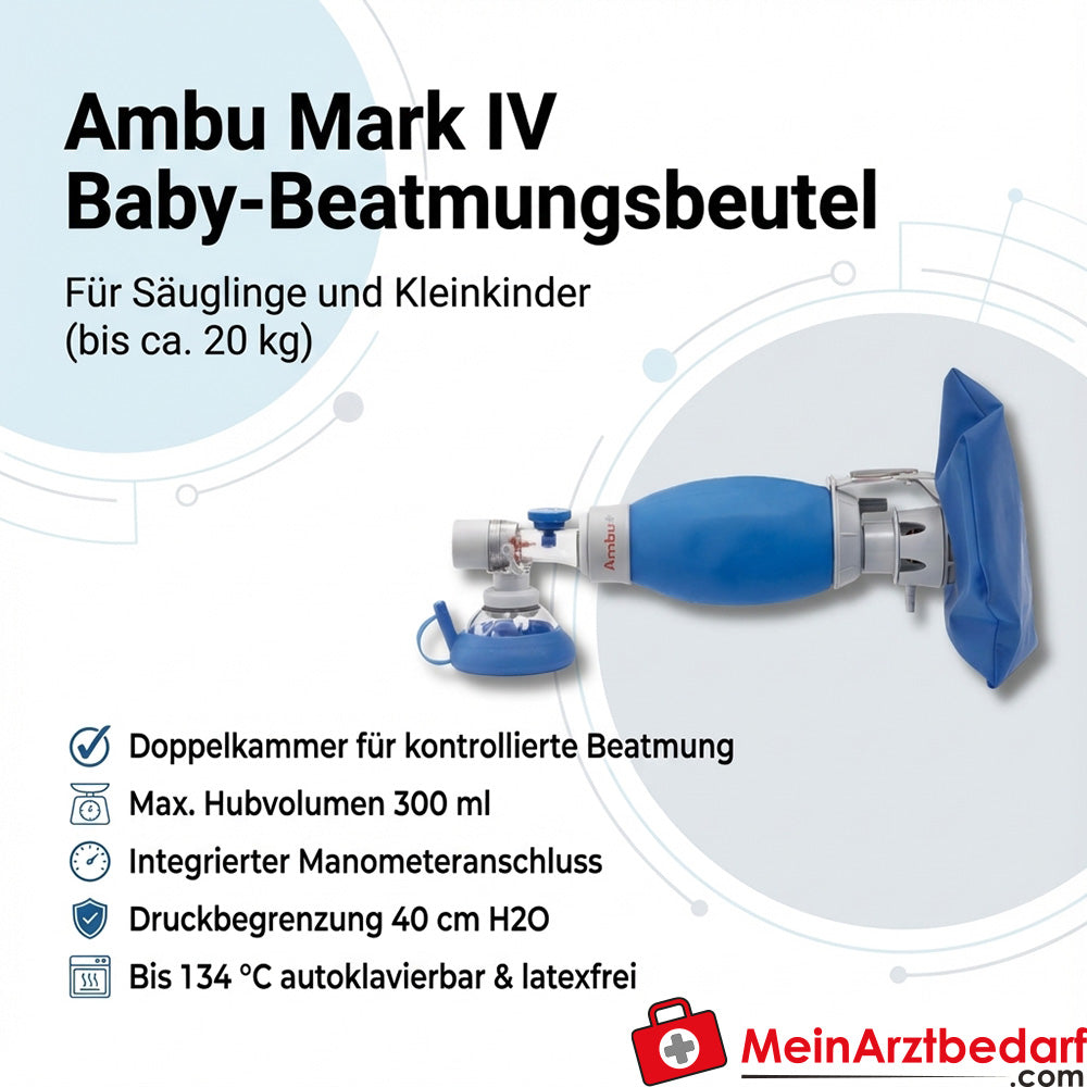 Ambu Mark IV baby resuscitator 300 ml, senza lattice, autoclavabile, limite di pressione 40 cm H2O