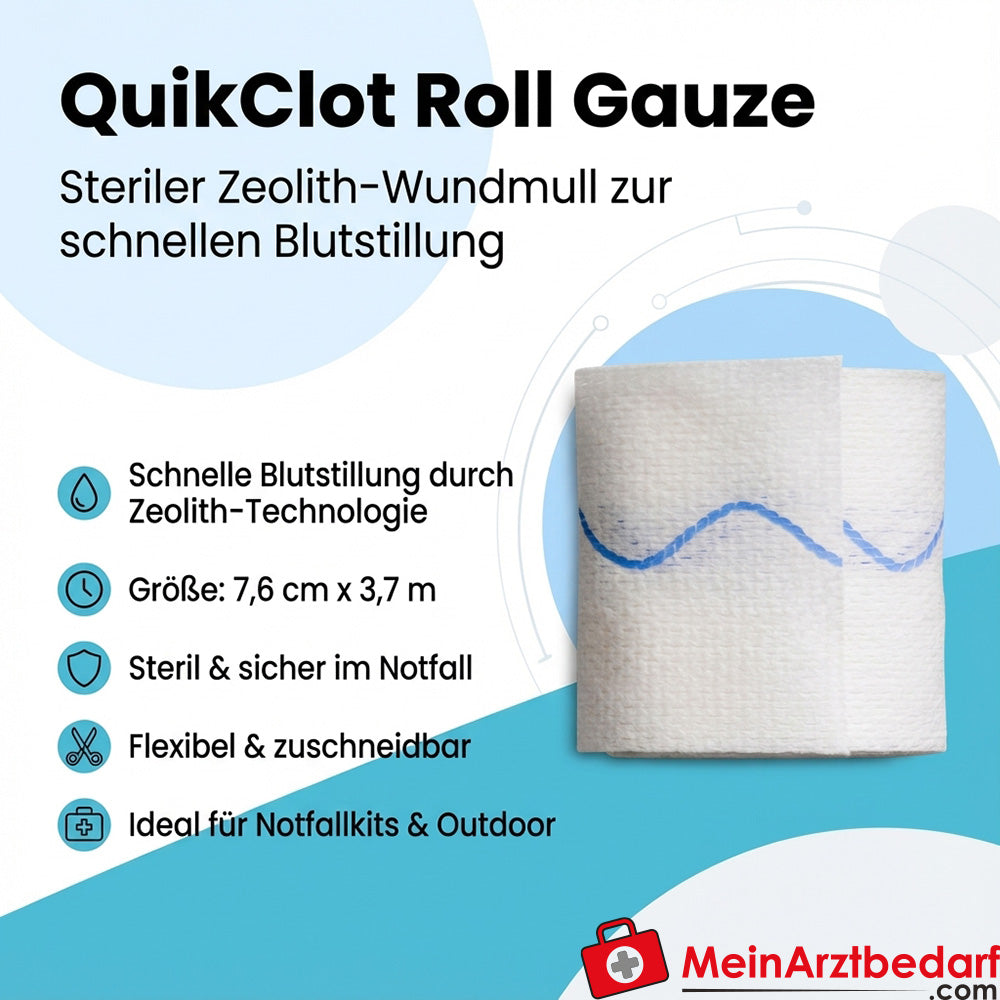 QuikClot Roll Gauze 7,6 cm x 3,7 m steril Mullbinde 10 Stück