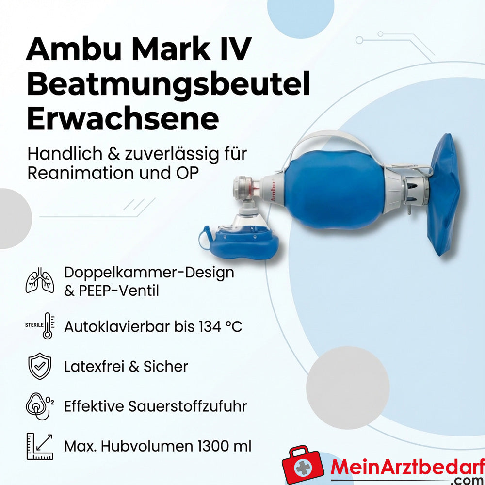 Ambu Mark IV reanimator voor volwassenen met dubbele kamer PEEP-ventiel 1300 ml