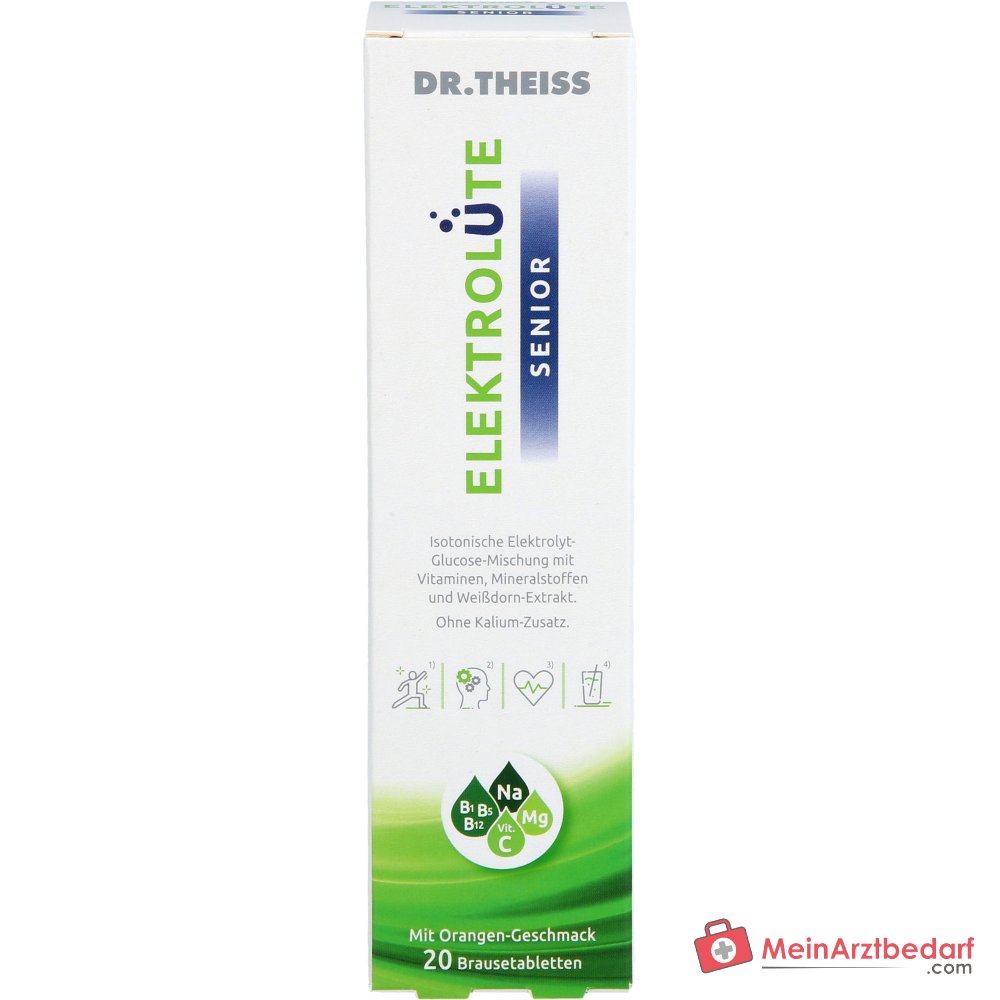 Dr. Theiss Elektrolüte Senior Magnesium / Natrium / Vitamin C / Vitamin B12 / Vitamin B5 / Vitamin B1 / Glucose / Weißdorn-Extrakt Brausetabletten, 20 St..