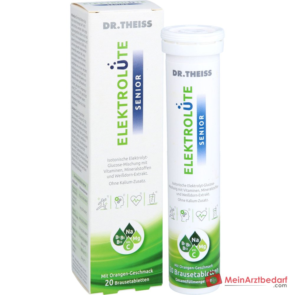 Dr. Theiss Elektrolüte Senior Magnesium / Natrium / Vitamin C / Vitamin B12 / Vitamin B5 / Vitamin B1 / Glucose / Weißdorn-Extrakt Brausetabletten, 20 St..