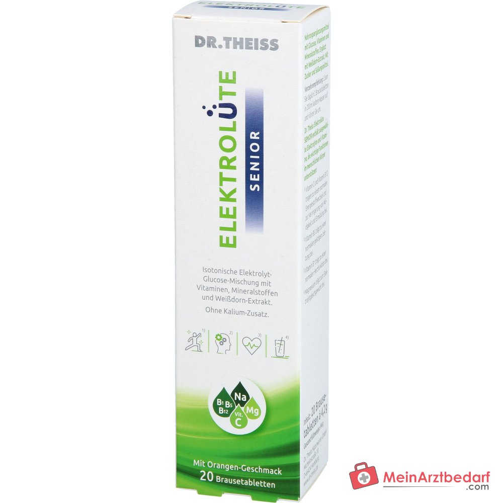 Dr. Theiss Elektrolüte Senior Magnesium / Natrium / Vitamin C / Vitamin B12 / Vitamin B5 / Vitamin B1 / Glucose / Weißdorn-Extrakt Brausetabletten, 20 St..