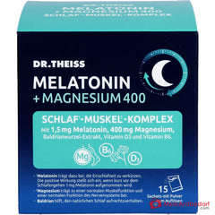 Dr. Theiss Melatonin / Magnesium / Baldrian / Vitamin D3 / Vitamin B6 Schlaf-Komplex Pulver, 15 Stück.