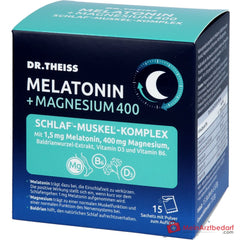 Dr. Theiss Melatonin / Magnesium / Baldrian / Vitamin D3 / Vitamin B6 Schlaf-Komplex Pulver, 15 Stück.