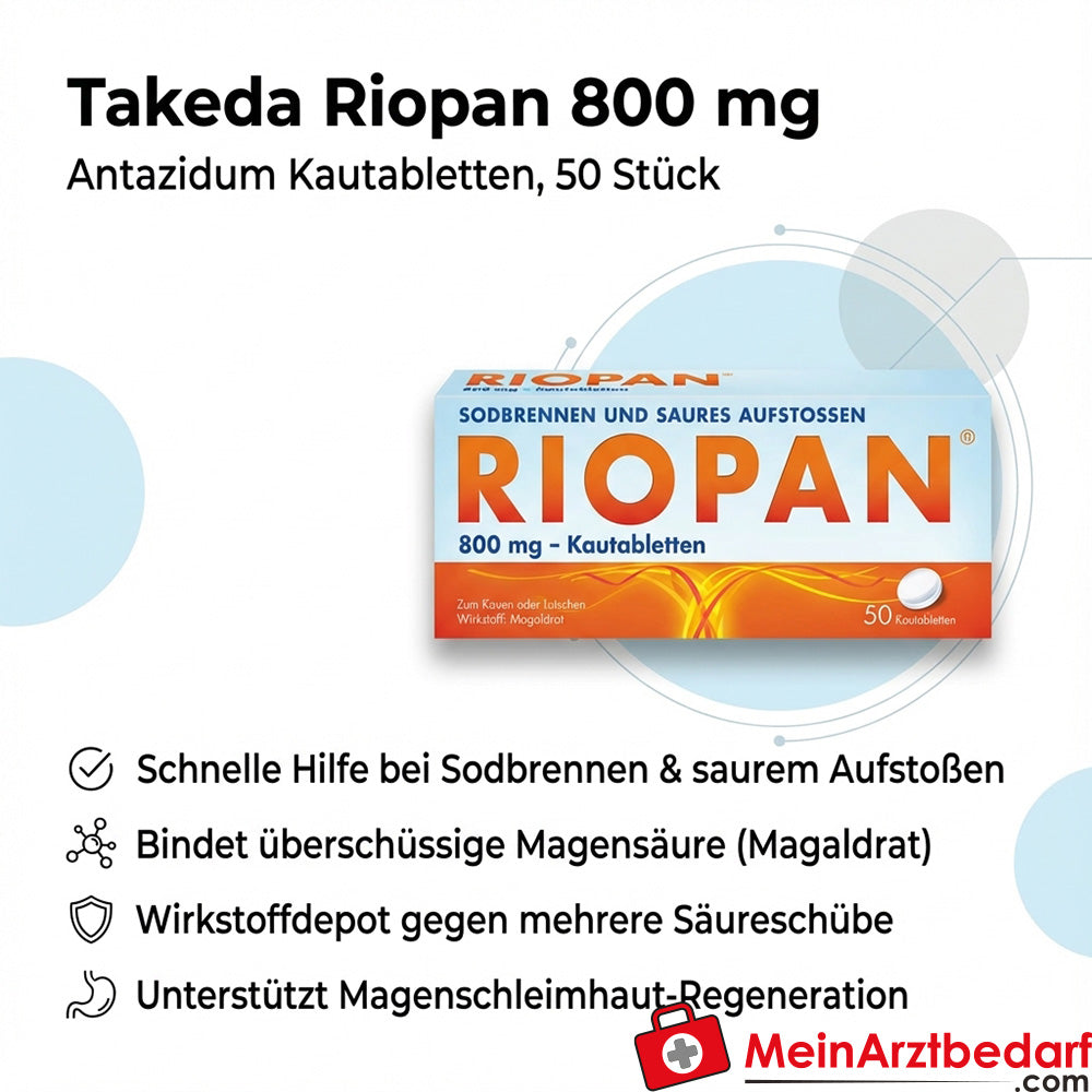 Takeda Riopan 800 mg comprimés à mâcher 50 pcs - antiacide pour les brûlures d'estomac