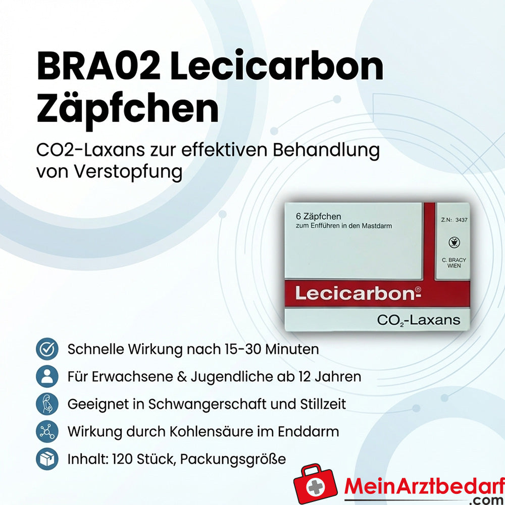 BRA02 Lecicarbon Zäpfchen 120 St. – CO2‑Laxans, Abführmittel bei Verstopfung für Erwachsene & Jugendliche (12–18 Jahre)