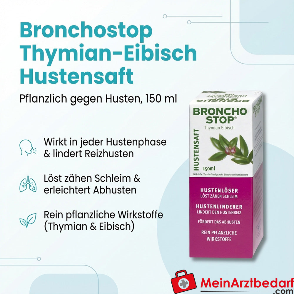 Bronchostop Thymian-Eibisch Hustensaft 150 ml, pflanzlich – löst zähen Schleim und lindert Reizhusten