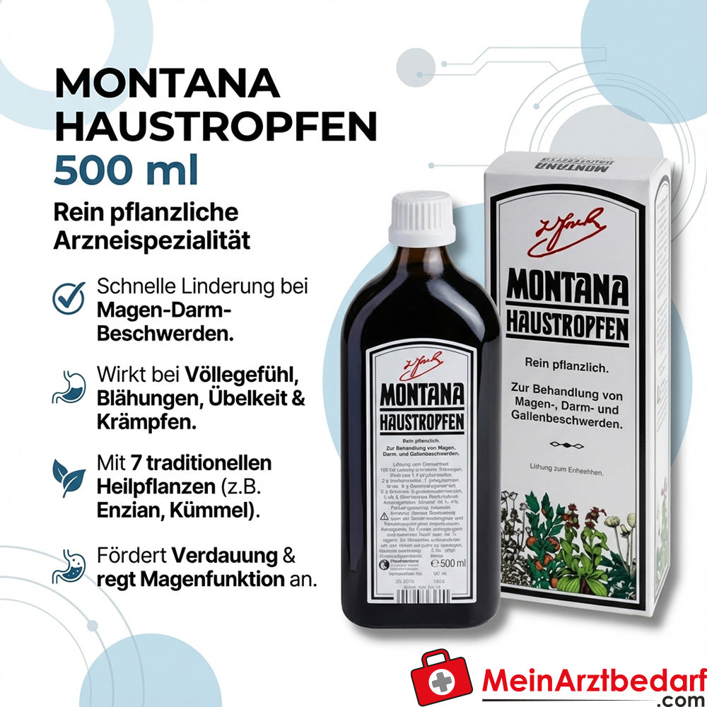 Montana Haustropfen 500 ml spécialité végétale contre les ballonnements et les flatulences