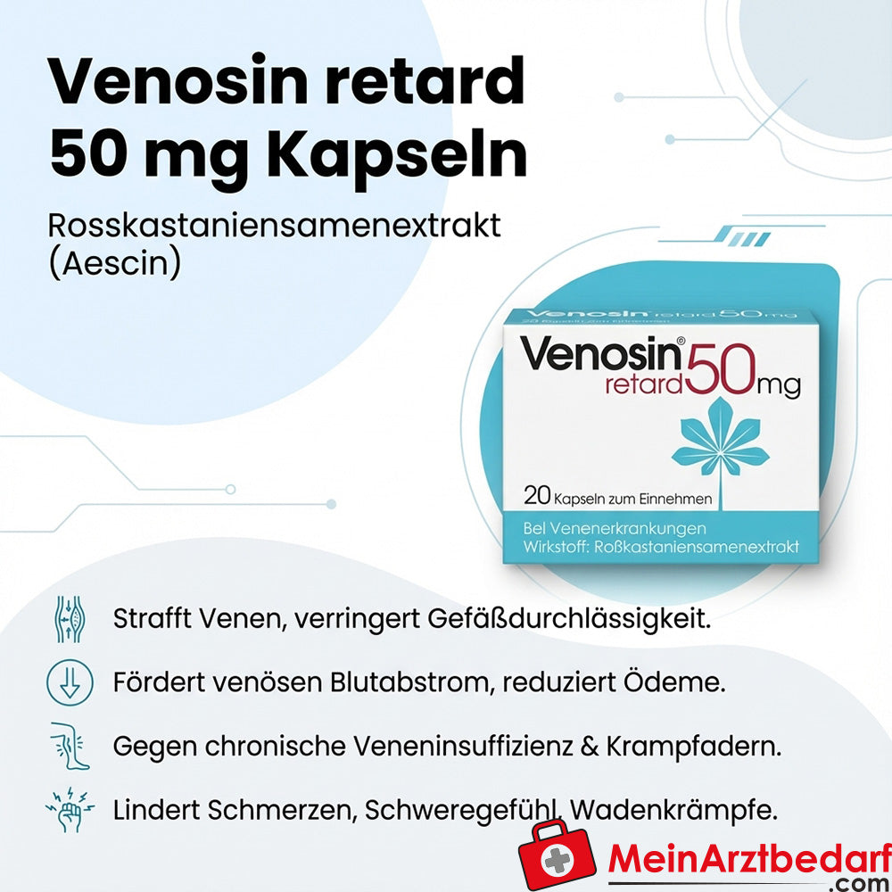 Venosina retard 50 mg cápsulas 60 unidades Extracto de semilla de castaño de Indias (aescina) contra los problemas venosos