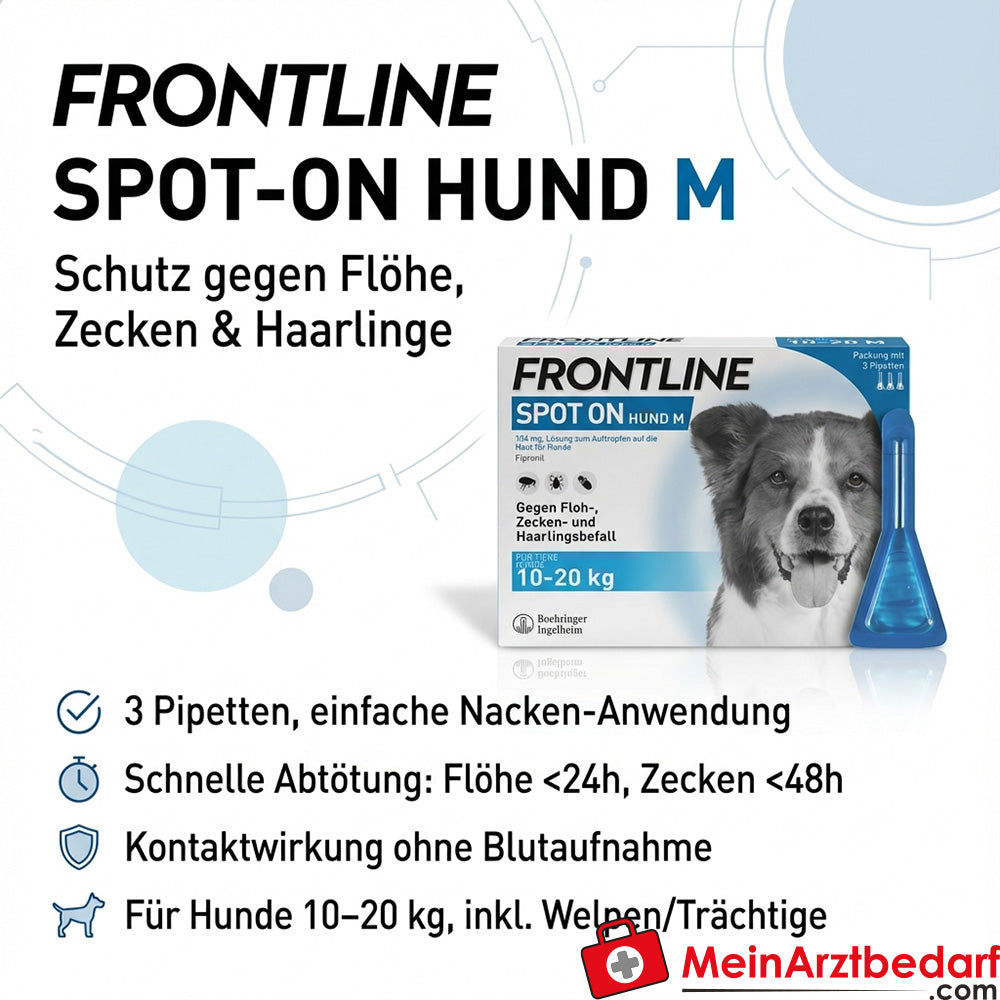 Frontline Spot-on Dog M (10-20 kg) 3 pipety - Ochrona przed pchłami, kleszczami i wszami włosowymi