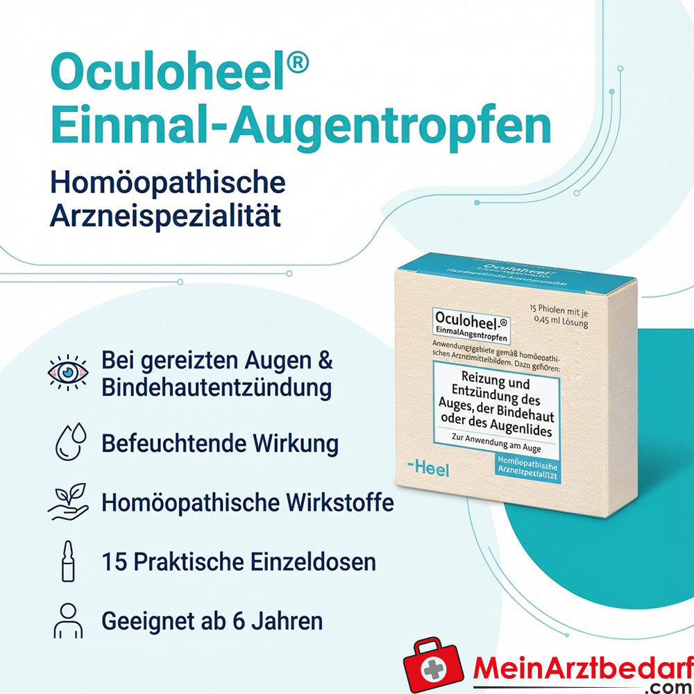 Oculoheel colirio desechable 15 unidades, homeopático para ojos irritados y conjuntivitis, a partir de 6 años de edad