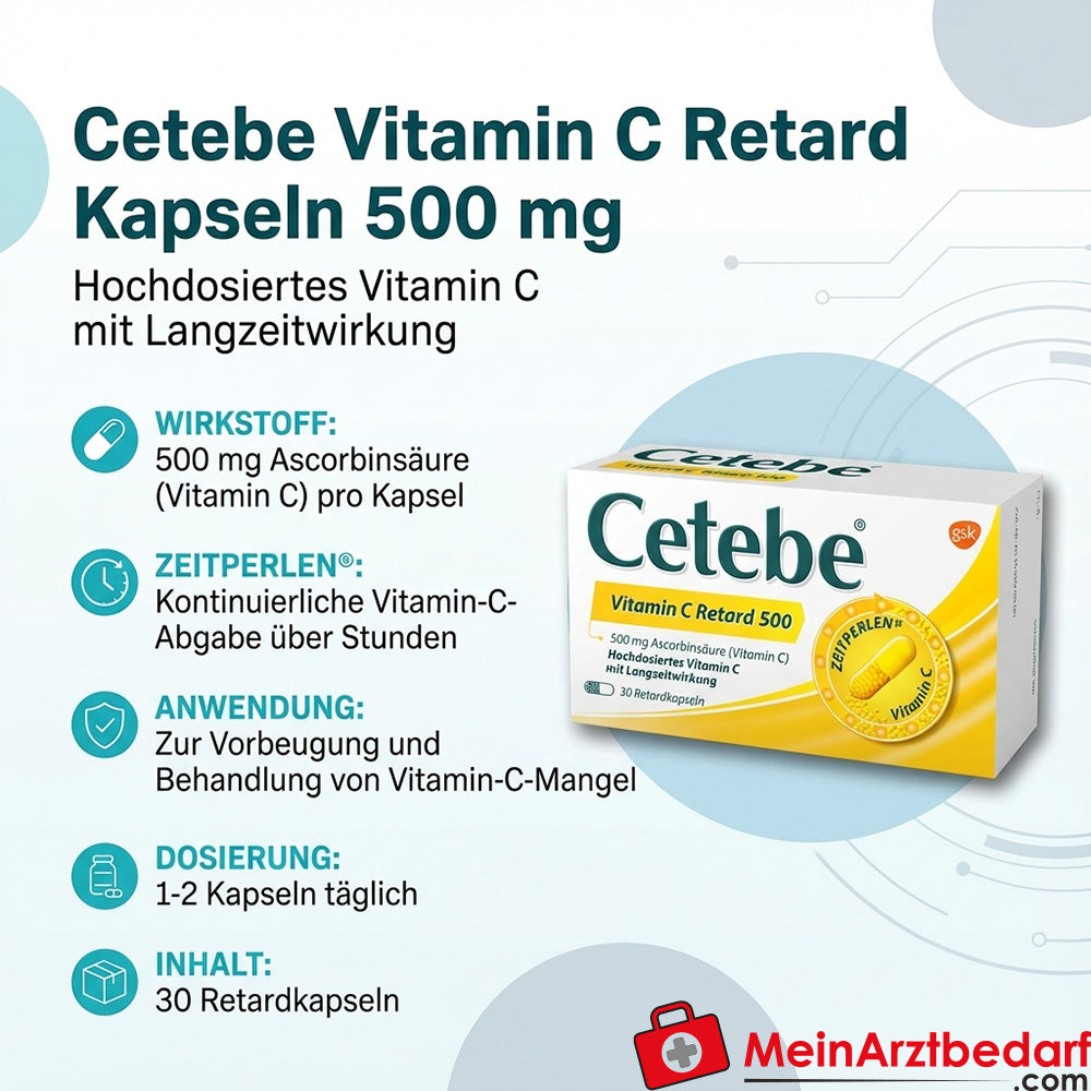 Cetebe Vitamin C Retard Kapseln 500 mg 30 Stück