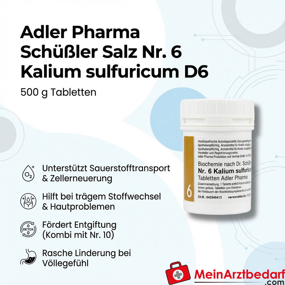 Adler Pharma Schuessler Sal nº 6 Potasio sulfúrico D6 Comprimidos 500 g