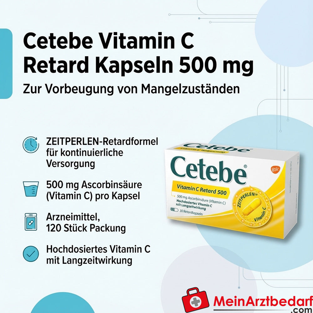 Cetebe Vitamine C Retard gélules 500 mg, 120 pièces