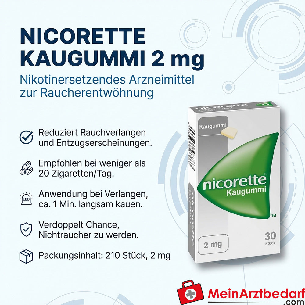 Nicorette Kaugummi 2 mg, 210 Stück, ohne Geschmack, Nikotinersatz zur Raucherentwöhnung