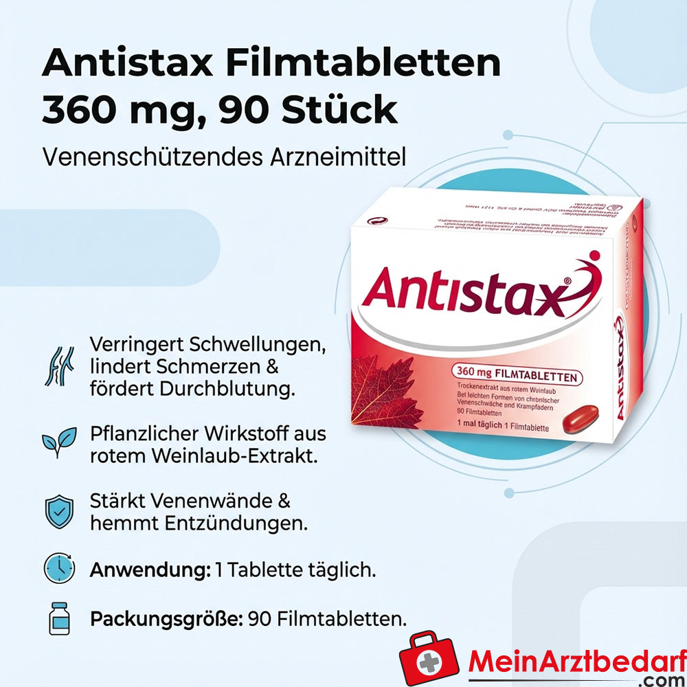 Antistax comprimidos recubiertos con película 360 mg, 90 unidades, remedio venoso con extracto de hoja de vid roja