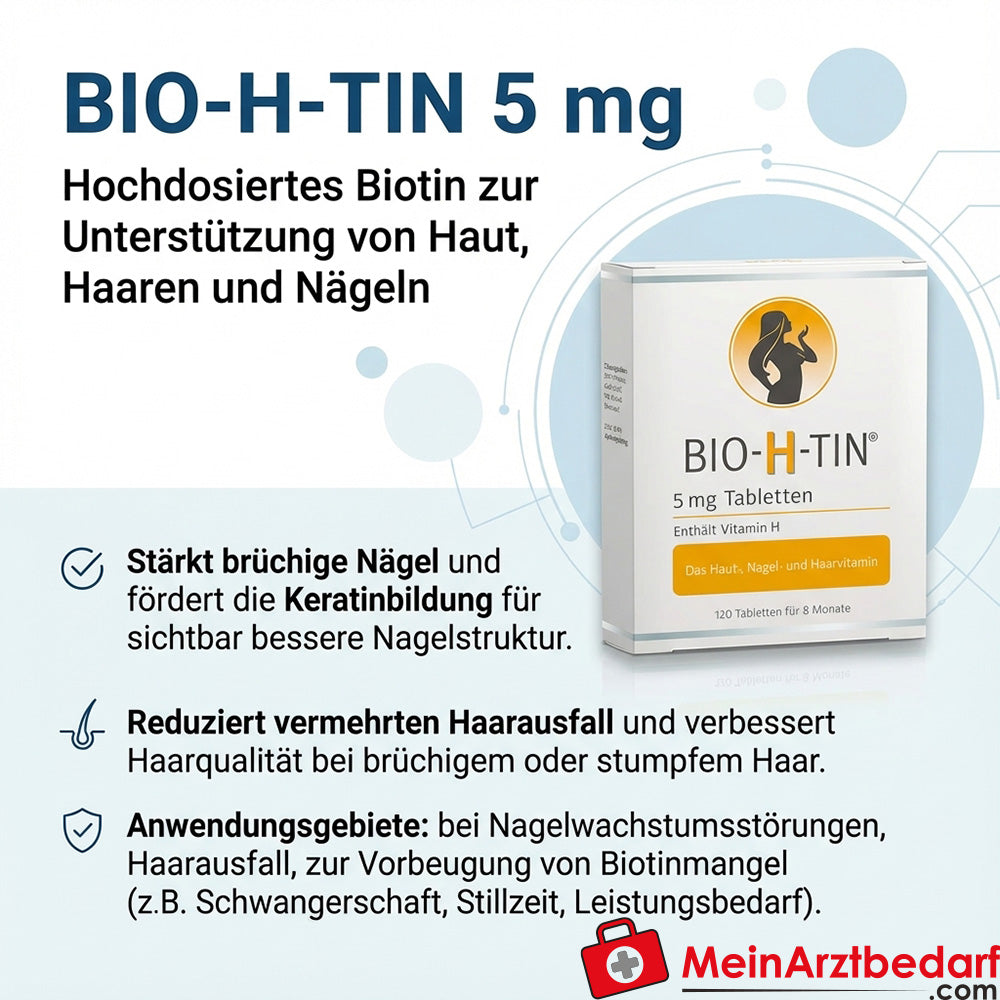 BIO-H-TIN Tabletten 5 mg, 120 Stück, Biotin zur Unterstützung von Haut, Haaren und Nägeln