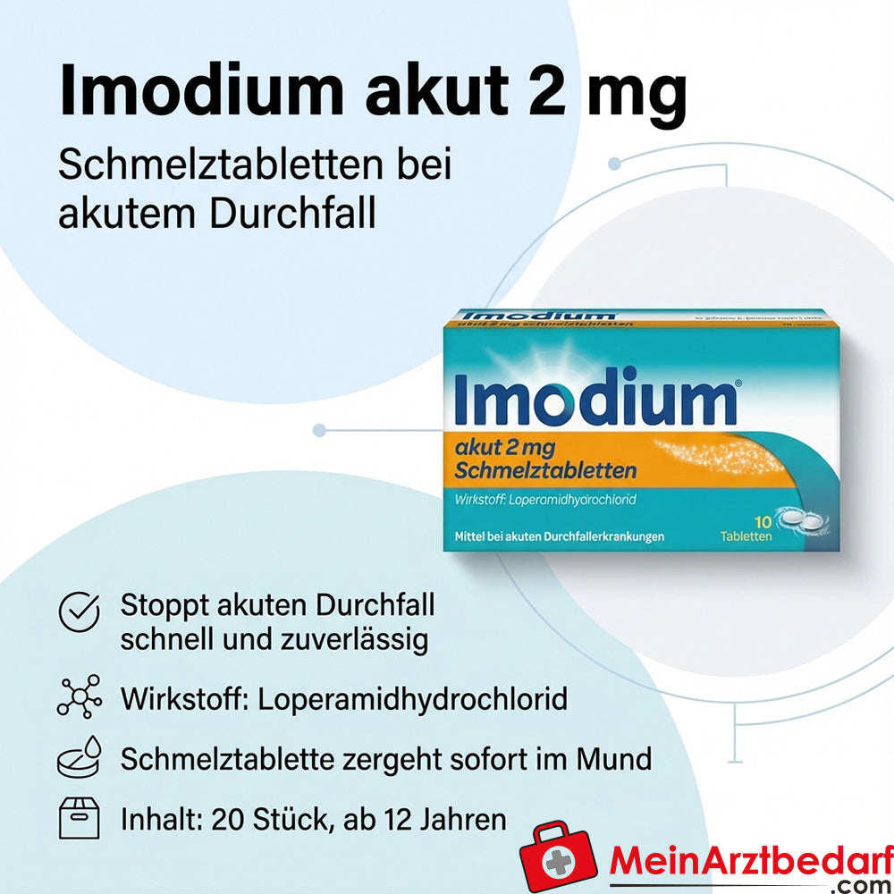 Imodium aguda comprimidos bucodispersables 2 mg, 20 uds, loperamida para la diarrea aguda