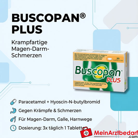 Sanofi Buscopan Plus Tabletki 20 sztuk (hioscyny butylobromek + paracetamol) na skurczowe bóle żołądkowo-jelitowe