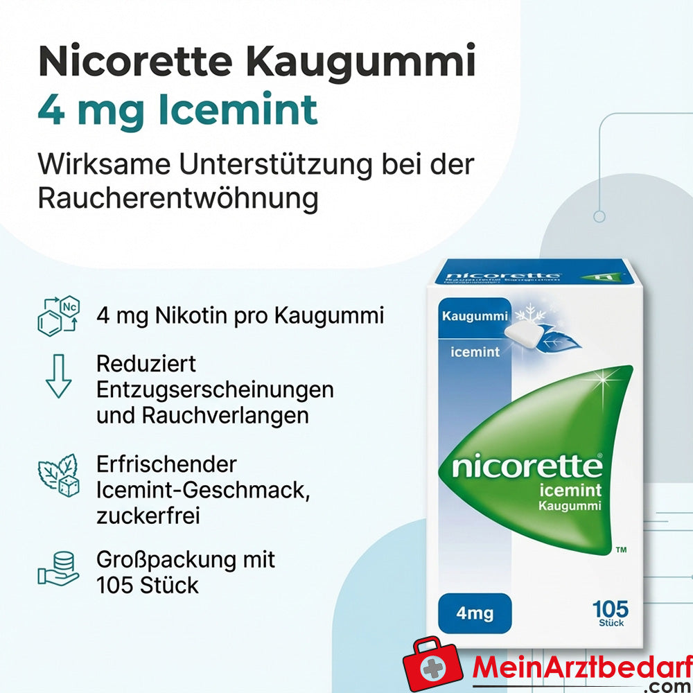 Nicorette Kaugummi 4 mg Icemint, 105 Stück zur Raucherentwöhnung