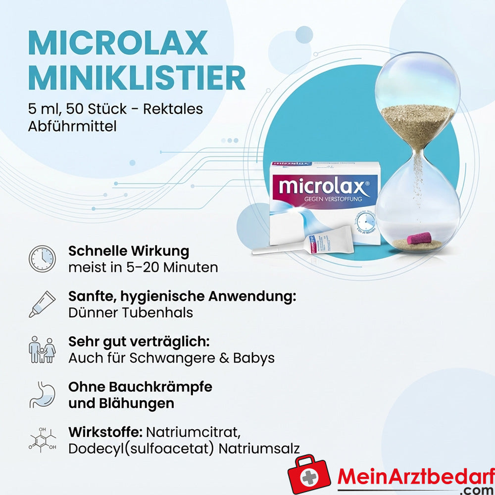 Microlax Miniklistier 5 ml, 50 St. – rektales Abführmittel, wirkt 5–20 Min