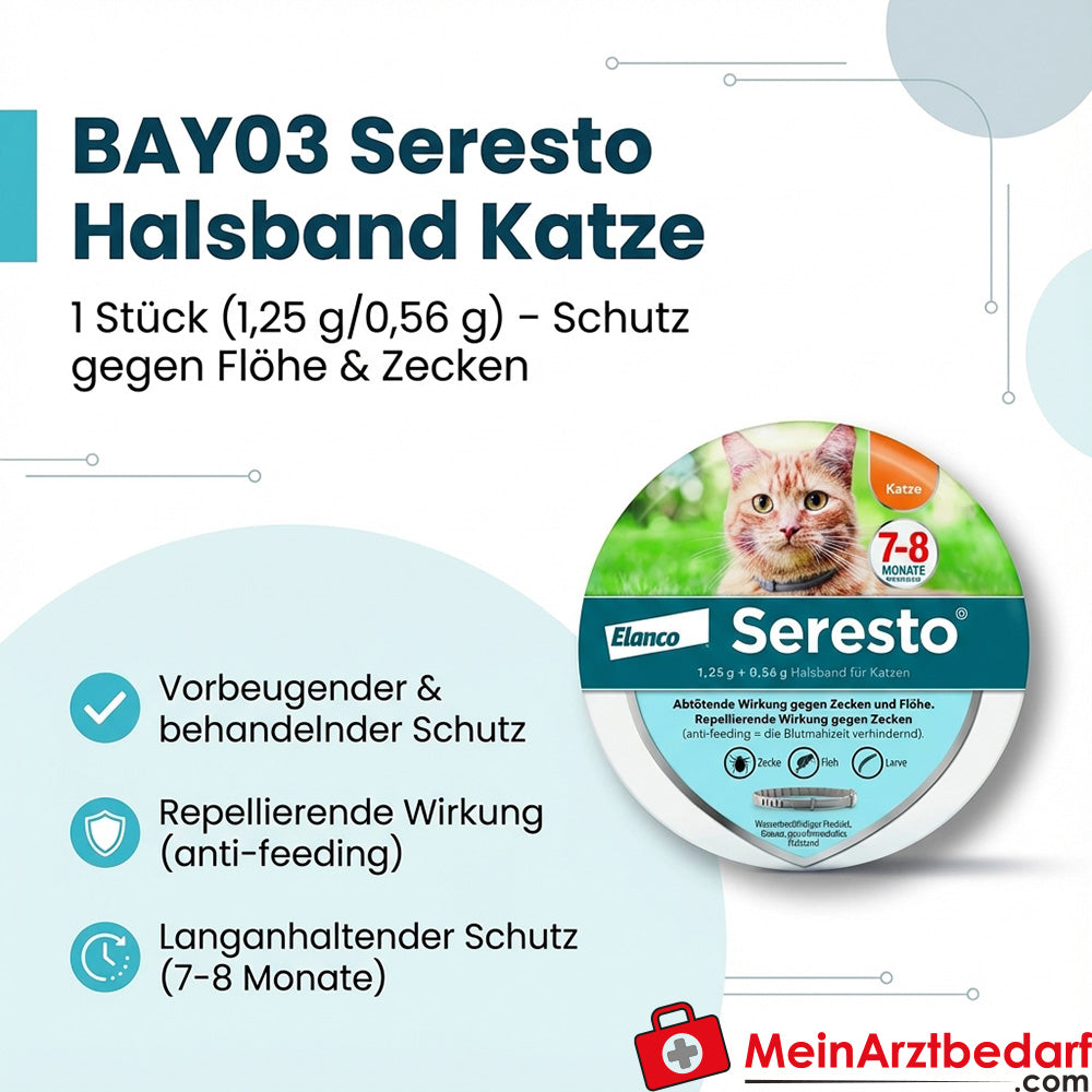 BAY03 Seresto obroża dla kota 1 szt. 1,25 g/0,56 g Ochrona przed pchłami i kleszczami