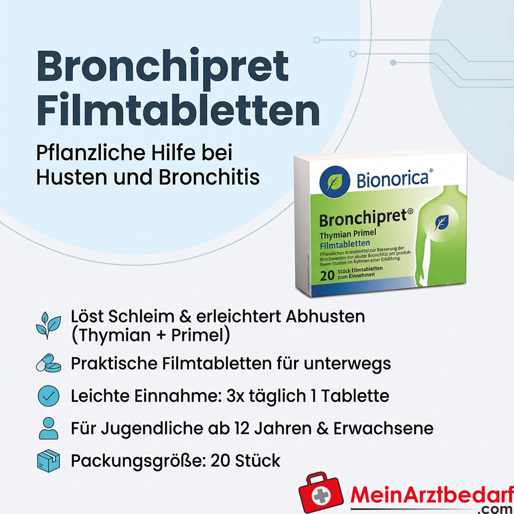 Bionorica Bronchipret Filmtabletten 20 St. pflanzlich Thymian + Primel gegen Husten akute Bronchitis für Erwachsene ab 12
