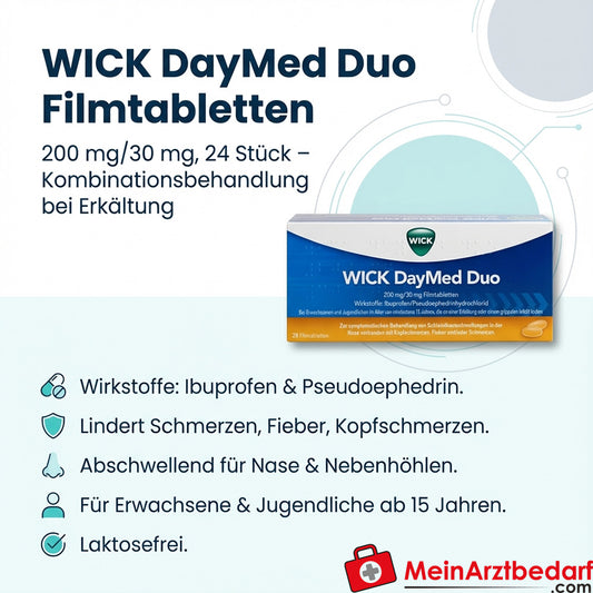 Wick DayMed Duo compresse rivestite con film 200 mg/30 mg, 24 compresse, ibuprofene + pseudoefedrina, a partire da 15 anni di età