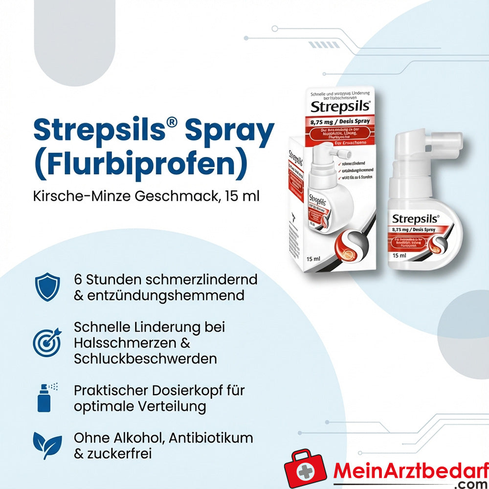 Strepsils Spray 15 ml (Flurbiprofen) keelpijn verlichtend & ontstekingsremmend, 6 uur, kersen-munt