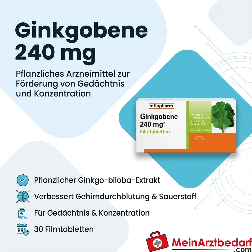 RTP01 Ginkgobene Filmtabletten 240 mg, 30 Stück, Ginkgo-biloba-Extrakt zur Gedächtnis- und Konzentrationsförderung