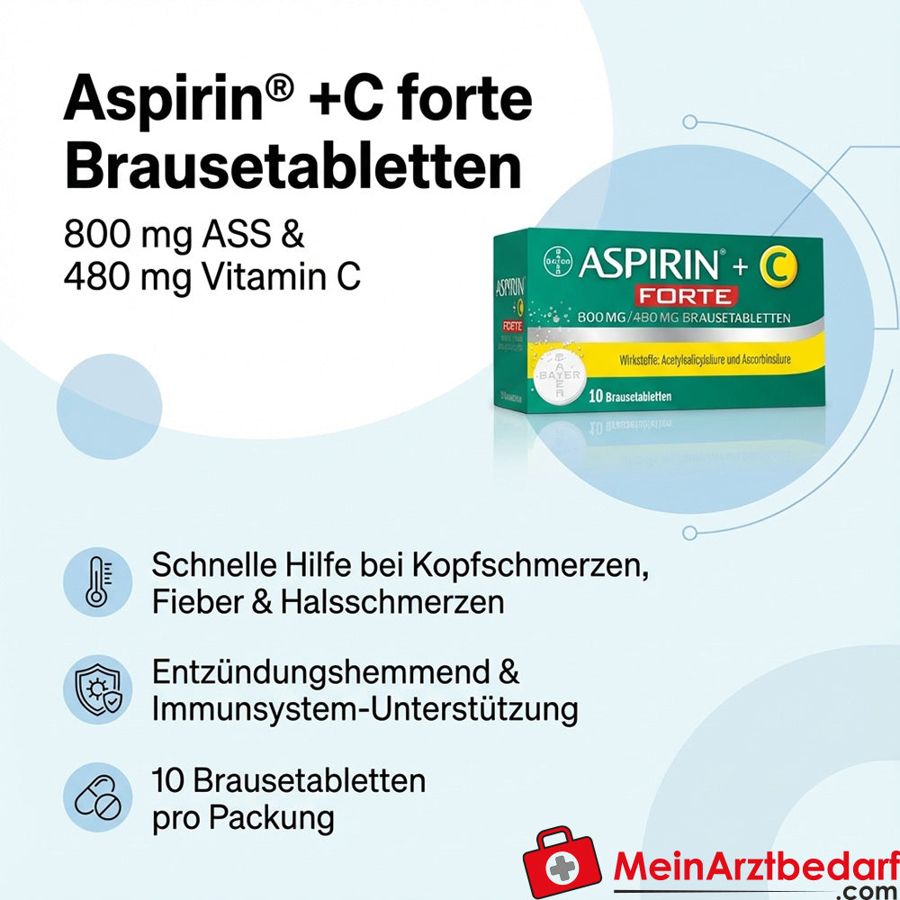 Aspirine +C forte bruistabletten 10 stuks, 800 mg ASA/480 mg vitamine C