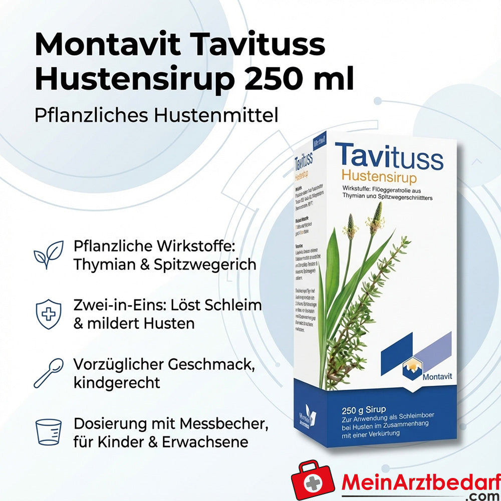 Montavit Tavituss jarabe para la tos 250 ml - remedio herbal para la tos con tomillo y llantén ribwort