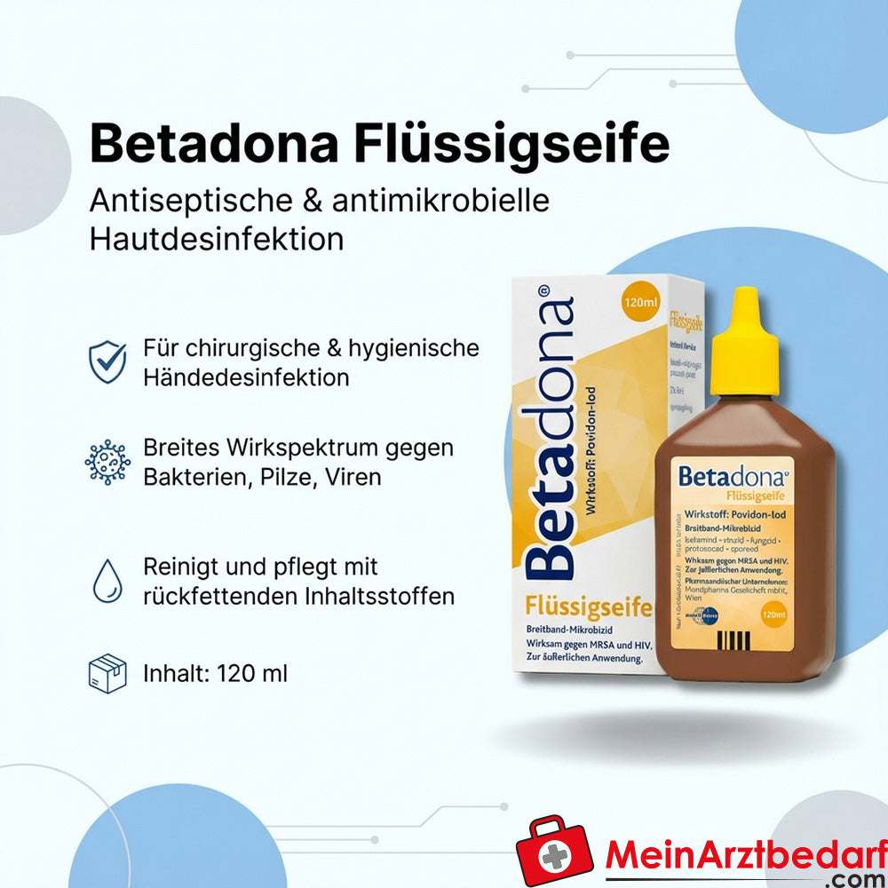 Betadona jabón líquido 120 ml antiséptico antimicrobiano para la desinfección quirúrgica e higiénica de las manos