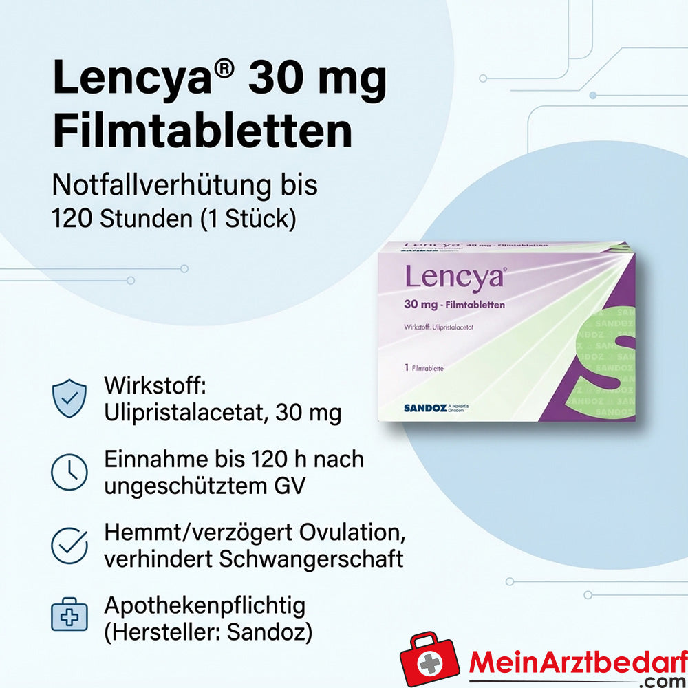 Lencya 30 mg Acétate d'ulipristal Comprimé pelliculé, contraception d'urgence jusqu'à 120 h