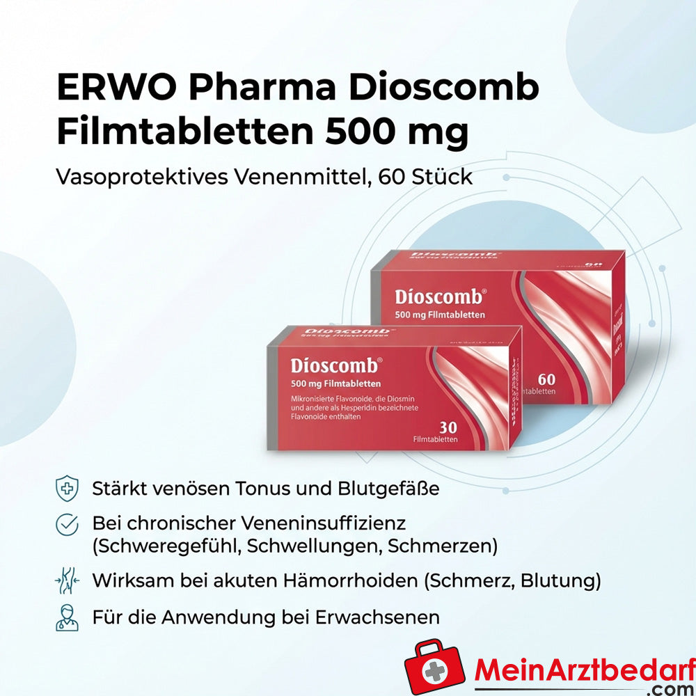 ERWO Pharma Dioscomb comprimidos recubiertos con película 500 mg, 60 uds - Remedio para las venas varicosas