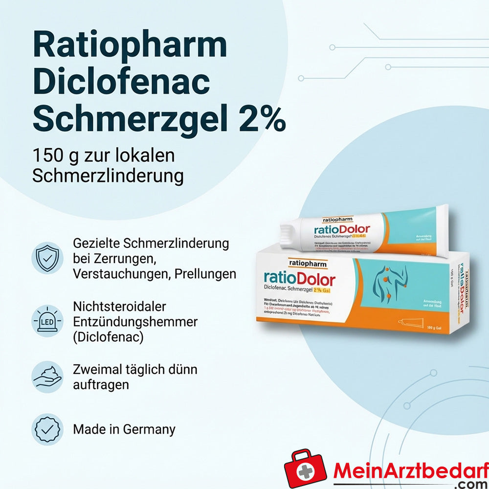 Ratiopharm Diclofenac Gel antidouleur 2% 150 g en cas de claquages, entorses, contusions