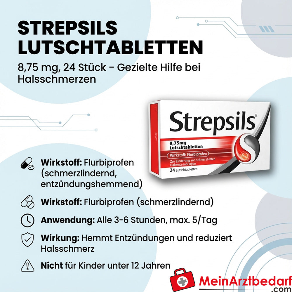 REC02 Strepsils pastiglie 24 pastiglie contro il mal di gola, con flurbiprofene, antidolorifico
